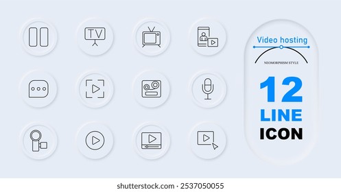Video Icono de hosting. Video Pausa, TV, TV vintage, móvil, mensaje, marco de enfoque, cámara, lupa, Botón Video de juego, reproductor de navegador, Enlace. Difusión, producción, streaming, medios de comunicación, contenido digital