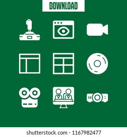 video icon. 9 video vector set. record button, television, projector and browser icons for web and design about video theme