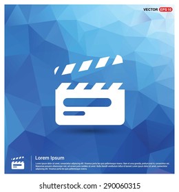 video icon - abstract logo type icon - blue polygonal background. Vector illustration