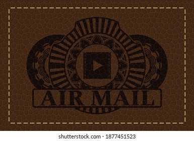 video icon and Air mail text leather realistic emblem. Wallet fancy background. Intense illustration. 
