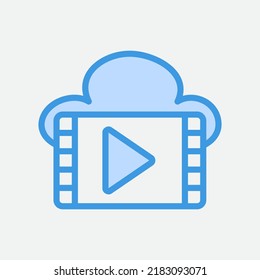 Video-Icon im blauen Stil über Cloud-Computing, Verwendung für Website-Mobile-App-Präsentation