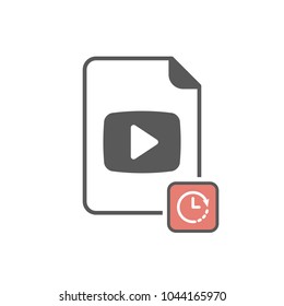 Video icon with clock sign. Video icon and countdown, deadline, schedule, planning symbol. Vector icon
