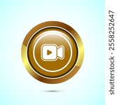 Video icon design illustration. camera icon, video camera symbol, movie sign, Gold Color Round Button Design