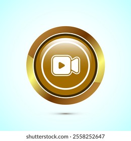 Video icon design illustration. camera icon, video camera symbol, movie sign, Gold Color Round Button Design