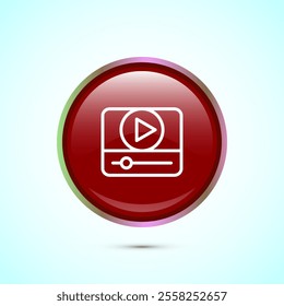 Video icon design illustration. camera icon, video camera symbol, movie sign, Red Color Round Button Design