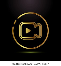 Video icon design illustration. camera icon, video camera symbol, movie sign in gold color style