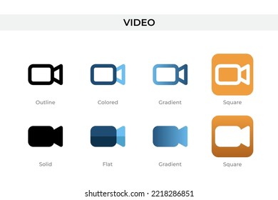 video icon in different style. video vector icons designed in outline, solid, colored, gradient, and flat style. Symbol, logo illustration. Vector illustration