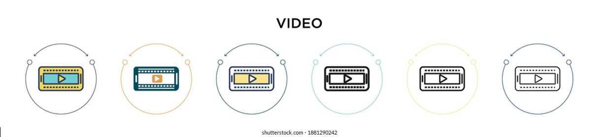 Video icon in filled, thin line, outline and stroke style. Vector illustration of two colored and black video vector icons designs can be used for mobile, ui, web