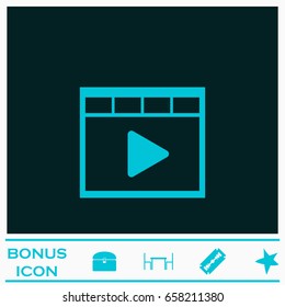 Video icon flat. Blue pictogram on dark background. Vector illustration symbol and bonus icons
