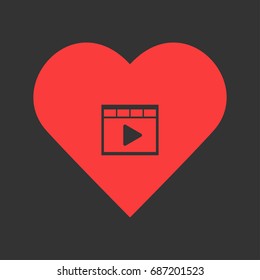 Video icon flat. Simple pictogram on heart background. Vector illustration symbol