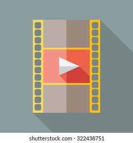 Video Icon. Flat Vector Icon With Long Shadow Design Collection.