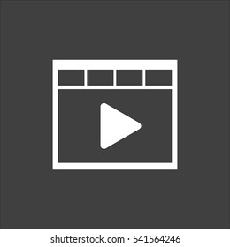 Video icon flat. Vector white illustration isolated on black background. Flat symbol