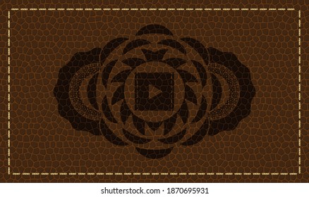 video icon inside brown leather emblem. Wallet exquisite background. Intense illustration. 