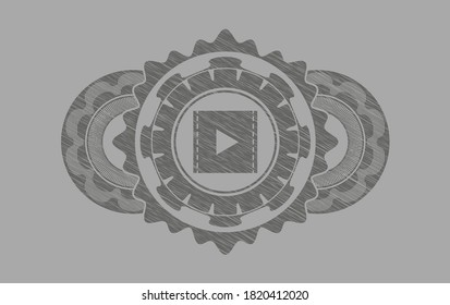 Video-Icon in Gray-Hub-Button. Feiner, solider Hintergrund. Vektorgrafik. 