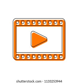 video icon. Isolated icon consisting of black thin contour and orange moved filling on different layers. White background