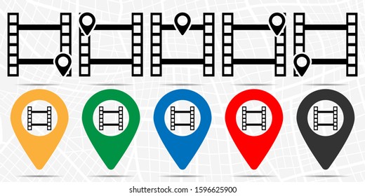 Video icon in location set. Simple glyph, flat illustration element of cinema theme icons