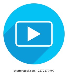 Video icon long shadow design. blue background.
