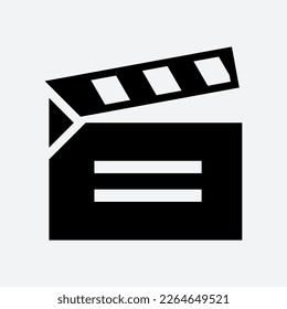 Video icon. Movie Clapper vector illustration. Sign. Symbol. Button. Element. Silhouette. Isolated on white background.