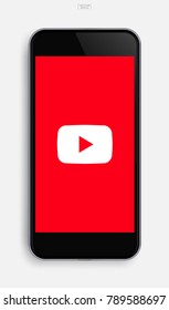Video icon on display of mobile smartphone. Vector illustration.