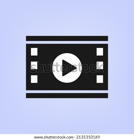 Video icon play. Control launch button on the player online for audio, film. Sign to press, stop playback. Film movie, video. Start recording, download a clip, turn on music, watch the news. Vector