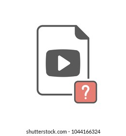 Video icon with question mark. Video icon and help, how to, info, query symbol. Vector icon