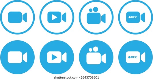 Video icon set. Video camera, movie icons isolated on transparent background. Video production, streaming, editing, filming vector symbols. Perfect for media, entertainment, and broadcasting designs.