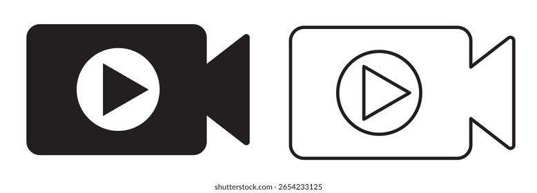 Conjunto de ícones de vídeo. Vetor de ícone de câmera de vídeo. Sinal de filme. Ícone de câmera de vídeo definido em estilo genérico. Filme, símbolo de sinal de filme.