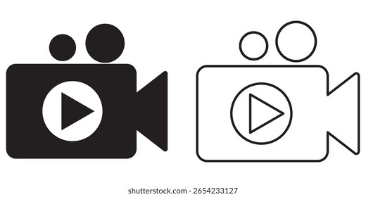 Conjunto de ícones de vídeo. Vetor de ícone de câmera de vídeo. Sinal de filme. Ícone de câmera de vídeo definido em estilo genérico. Filme, símbolo de sinal de filme.