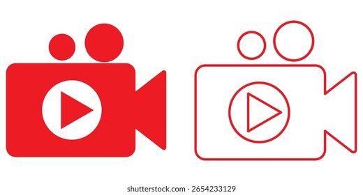 Conjunto de ícones de vídeo. Vetor de ícone de câmera de vídeo. Sinal de filme. Ícone de câmera de vídeo definido em estilo genérico. Filme, símbolo de sinal de filme.