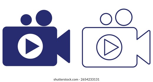 Conjunto de ícones de vídeo. Vetor de ícone de câmera de vídeo. Sinal de filme. Ícone de câmera de vídeo definido em estilo genérico. Filme, símbolo de sinal de filme.