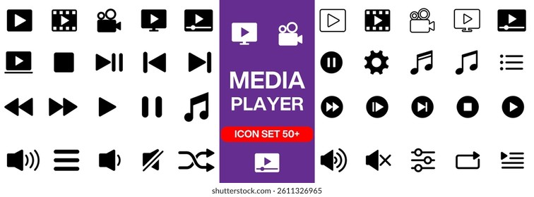 Video icon set. Containing camera, play, pause, media, online video, live, production, player, movie and cinema icons. video production icon outline icon