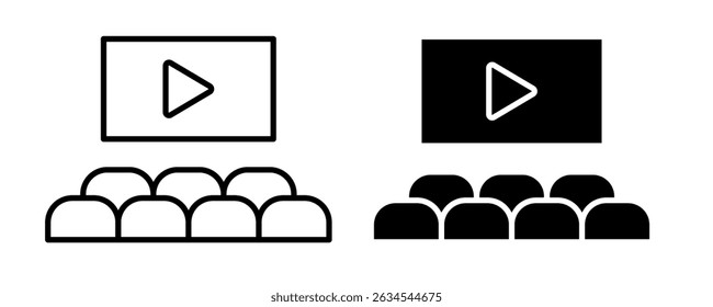 Conjunto de ícones de vídeo. Contendo câmera, vídeo, player, reproduzir, pausar, emudecer, mídia, online, ao vivo, streaming, produção, difusão, gravador, móvel, legendas, monitor, filme, cinema, símbolo, logotipo. Vetor.
