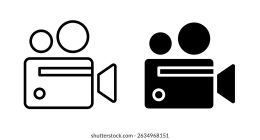 Conjunto de ícones de vídeo. Contendo câmera, vídeo, player, reproduzir, pausar, emudecer, mídia, online, ao vivo, streaming, produção, difusão, gravador, móvel, legendas, monitor, filme, cinema, símbolo, logotipo. Vetor.