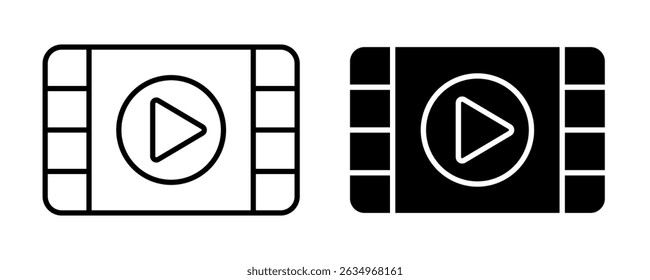 Conjunto de ícones de vídeo. Contendo câmera, vídeo, player, reproduzir, pausar, emudecer, mídia, online, ao vivo, streaming, produção, difusão, gravador, móvel, legendas, monitor, filme, cinema, símbolo, logotipo. Vetor.