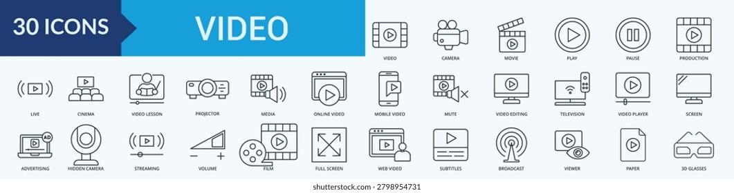 Video icon Set Illustration vector Outline Style