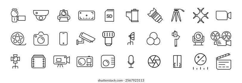 Video icon set in line style vector. Audio Video Icons Pack. Thin line icons set. Flat icon collection set.
