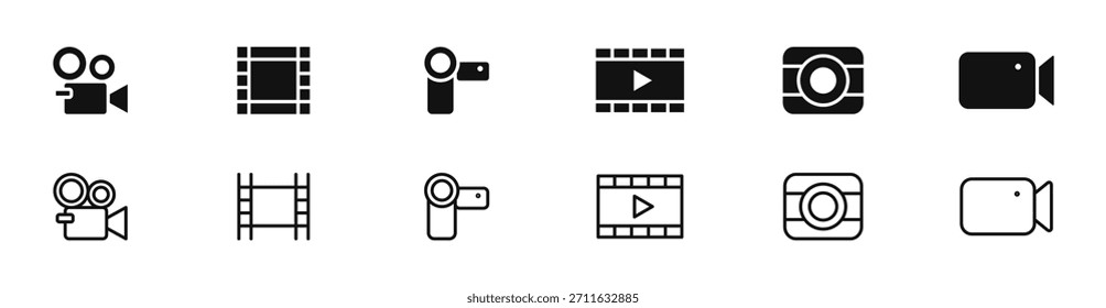 Video Conjunto de iconos. Iconos multimedia. Iconos de dispositivos. Ilustración vectorial.