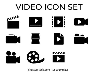 conjunto de iconos de vídeo en fondo blanco