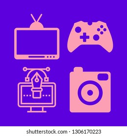 video icon set with television, photo camera and computer vector illustration