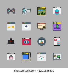 video icon set. vector set about browser, virtual reality, video card and game controller icons set.