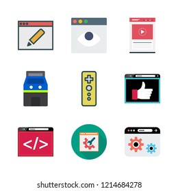 video icon set. vector set about game controller, arcade and browser icons set.