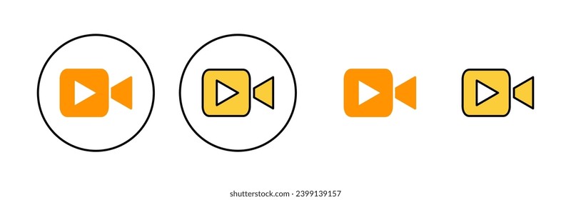 Icono de vídeo establecido para la aplicación web y móvil. símbolo y signo de la cámara de vídeo. señal de película. cine