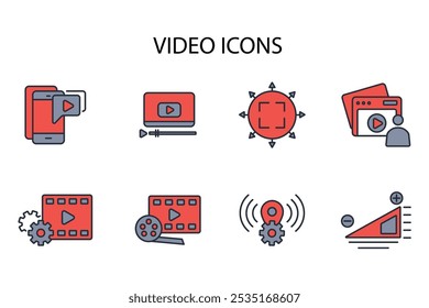 Video Conjunto de iconos.Vector.Trazo editable.signo de estilo lineal para uso Diseño web, logotipo.Ilustración de símbolo.