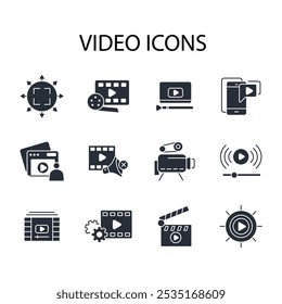 Video Conjunto de iconos.Vector.Trazo editable.signo de estilo lineal para uso Diseño web, logotipo.Ilustración de símbolo.