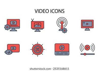 Video Conjunto de iconos.Vector.Trazo editable.signo de estilo lineal para uso Diseño web, logotipo.Ilustración de símbolo.