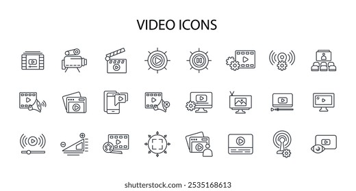 Video Conjunto de iconos.Vector.Trazo editable.signo de estilo lineal para uso Diseño web, logotipo.Ilustración de símbolo.