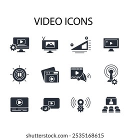 Video Conjunto de iconos.Vector.Trazo editable.signo de estilo lineal para uso Diseño web, logotipo.Ilustración de símbolo.