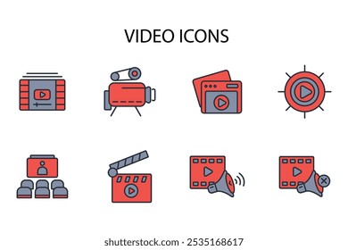 Video Conjunto de iconos.Vector.Trazo editable.signo de estilo lineal para uso Diseño web, logotipo.Ilustración de símbolo.