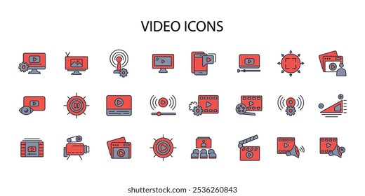 Video Conjunto de iconos.Vector.Trazo editable.signo de estilo lineal para uso Diseño web, logotipo.Ilustración de símbolo.