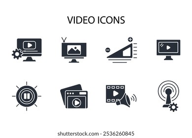 Video Conjunto de iconos.Vector.Trazo editable.signo de estilo lineal para uso Diseño web, logotipo.Ilustración de símbolo.